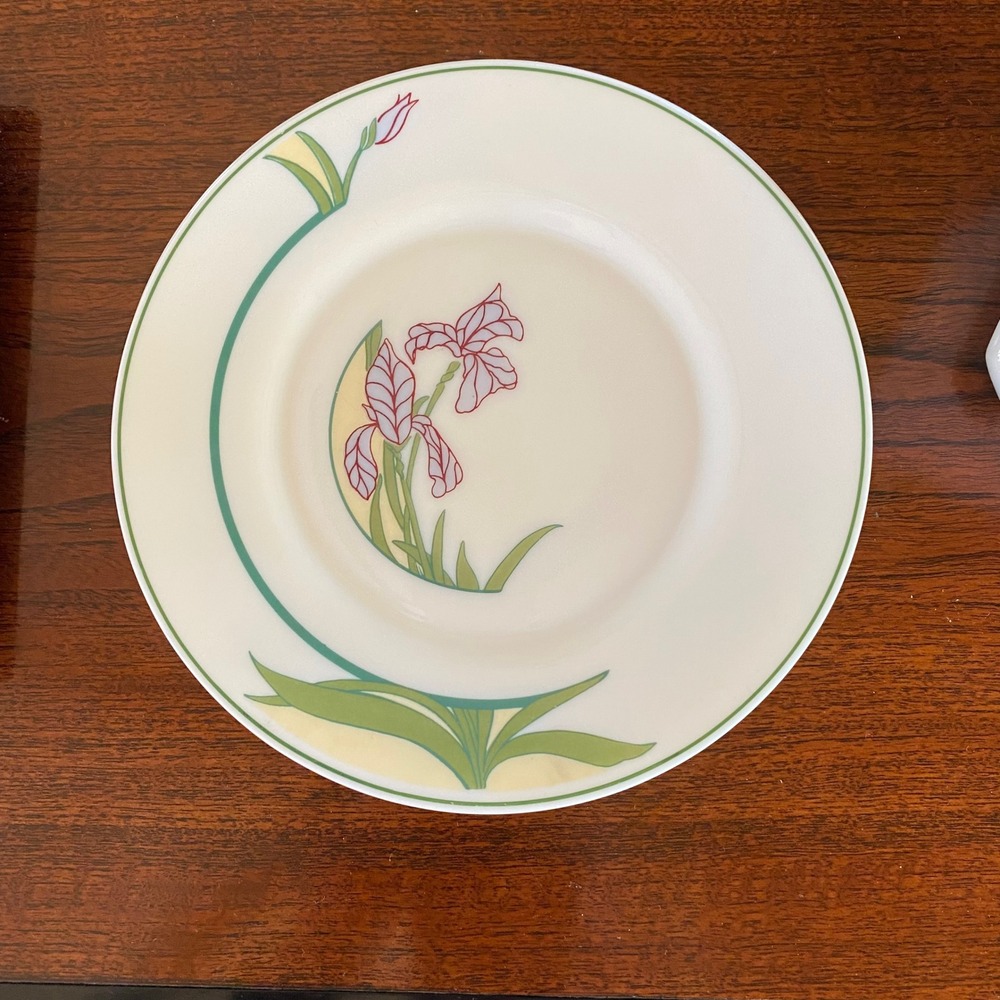 VTG Arcopal France Ingenue Salad Plates Set of 4 Purple Iris Green‎ Band 7.75"